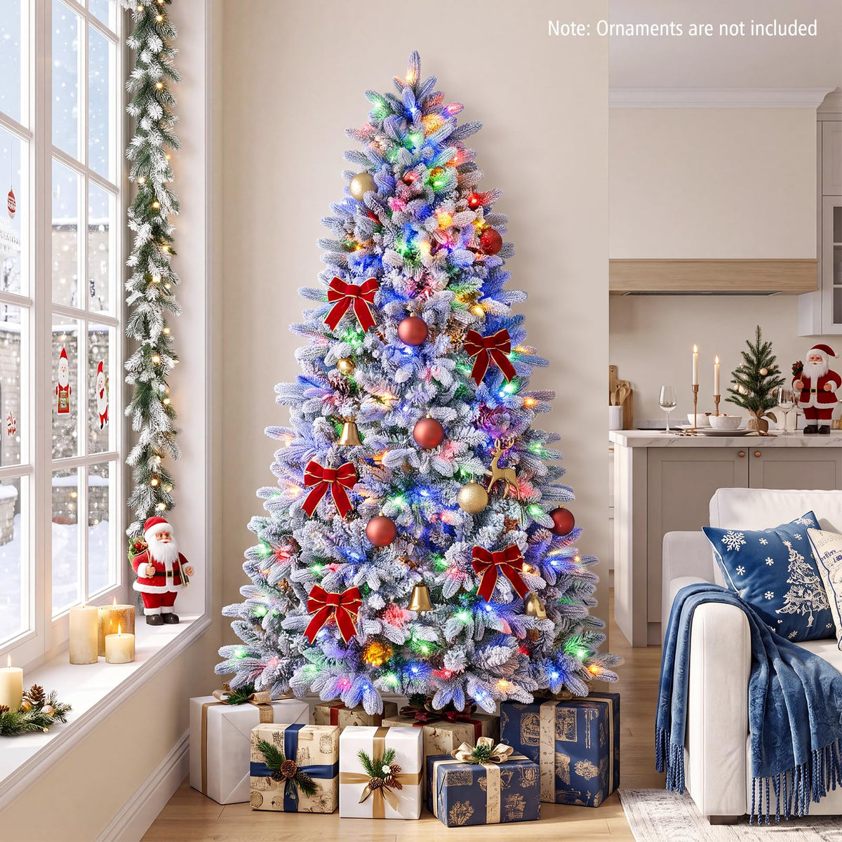 6 FT Half Artificial Christmas Tree, Snow-Flocked Hinged Xmas Tree