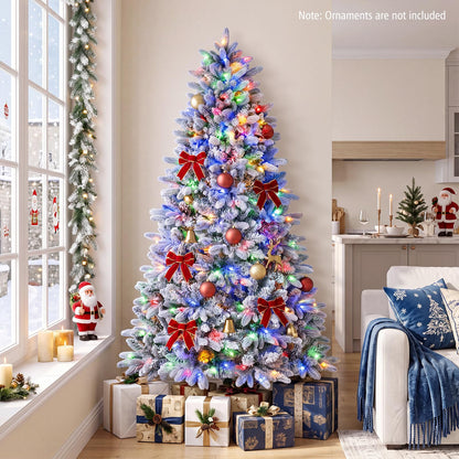 6 FT Half Artificial Christmas Tree, Snow-Flocked Hinged Xmas Tree