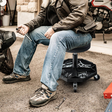 Rolling Mechanic Stool with Wheels & Tool Tray
