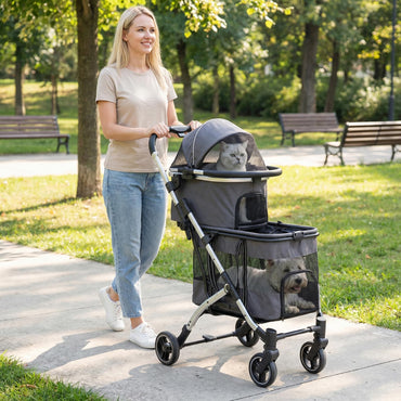 Double Pet Stroller with 2 Detachable Carriers 4-in-1 Foldable Dog Jogger Car Seat