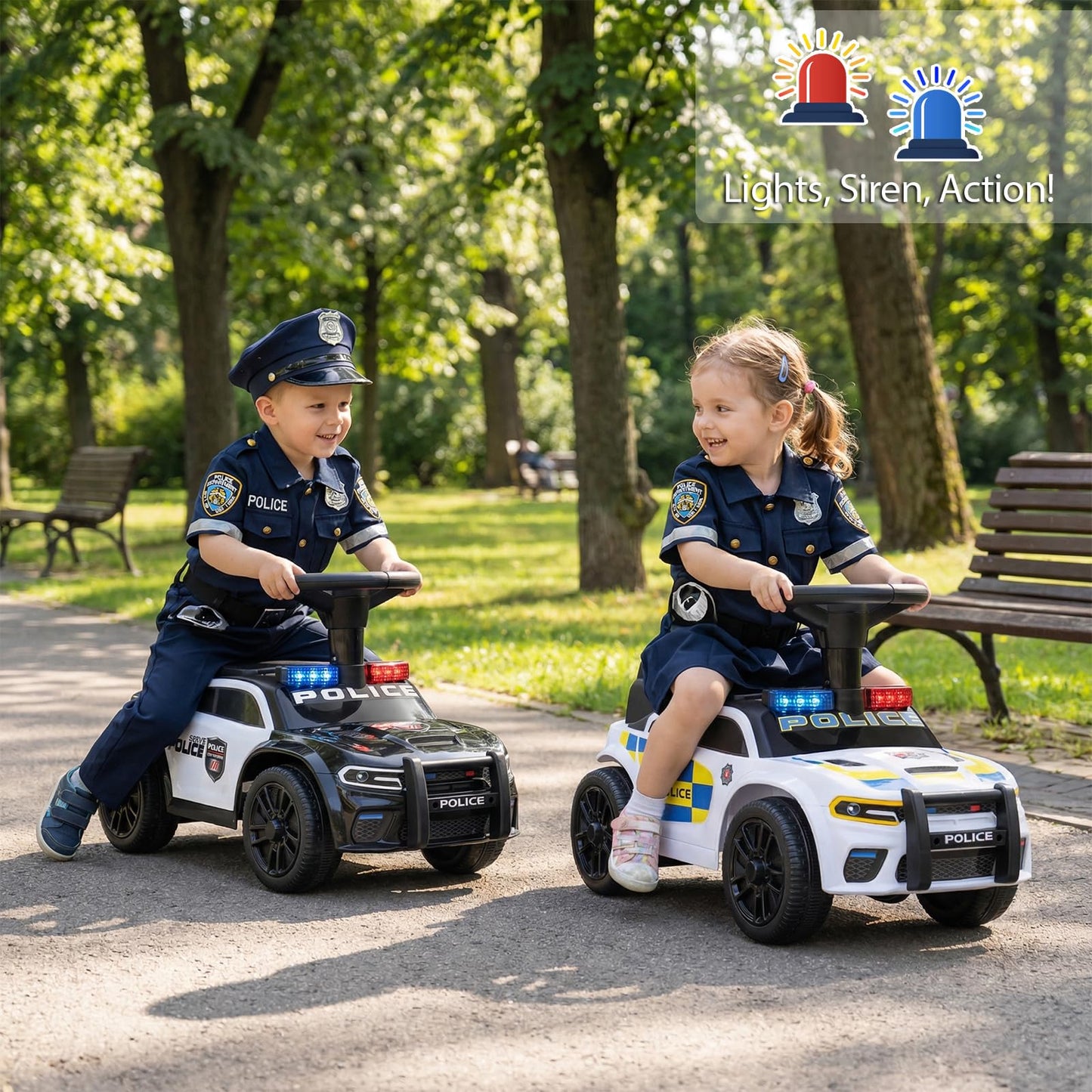 Police Kids Push Ride on Car with Steering Wheel and Siren Sounds for Kids Aged 18M+