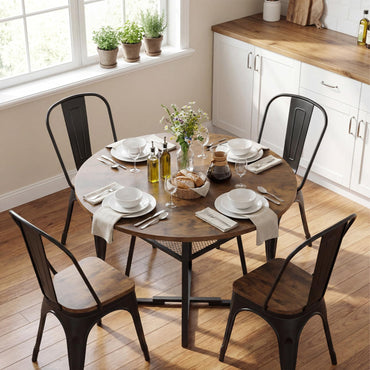 Round Dining Table for 4-6 120 CM Dining Room Table with Storage Shelf and Metal Legs