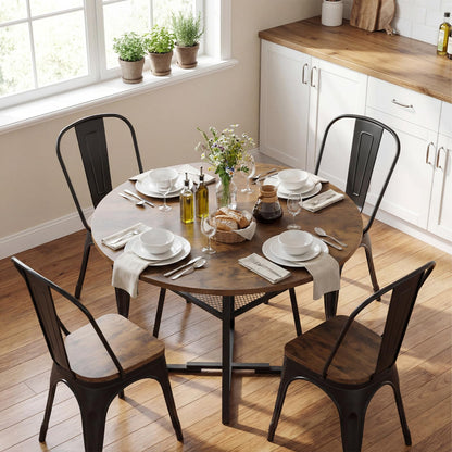 Round Dining Table for 4-6 120 CM Dining Room Table with Storage Shelf and Metal Legs