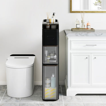 4-Tier Bathroom Storage Cabinet with 2 Drawers and Tissue Box