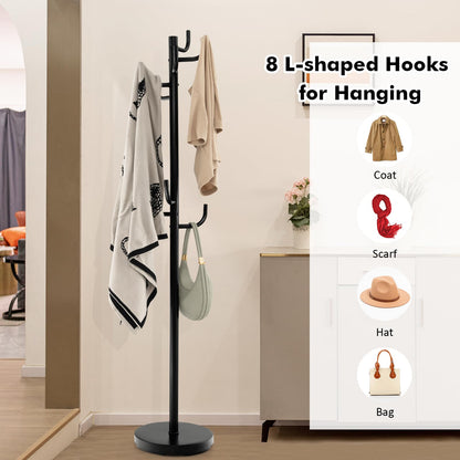 Metal Coat Rack, Freestanding Clothes Hanger with 8 Hooks