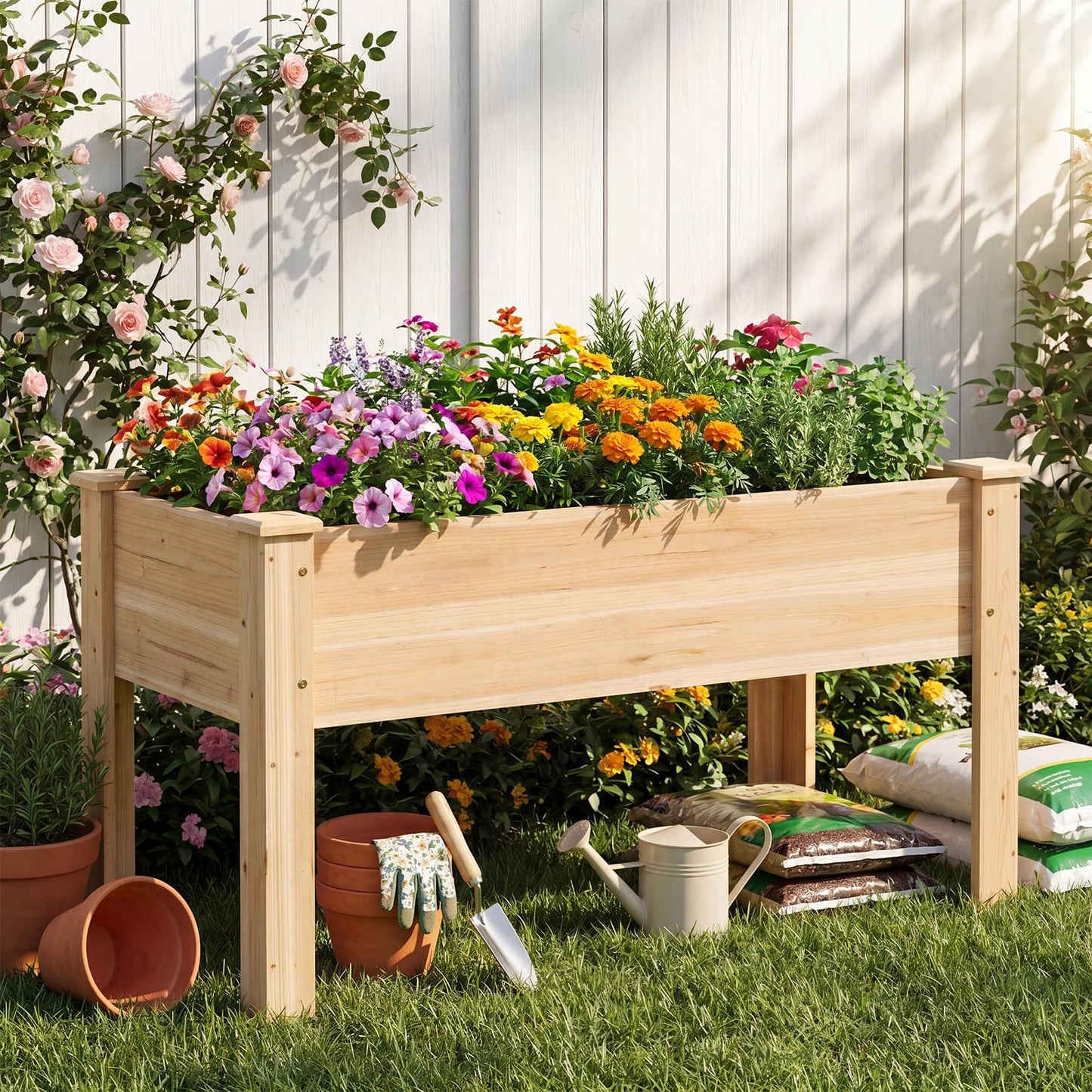 Wooden Raised Garden Bed, Elevated Vertical Planter with Drainage Holes