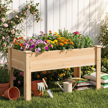 Wooden Raised Garden Bed, Elevated Vertical Planter with Drainage Holes