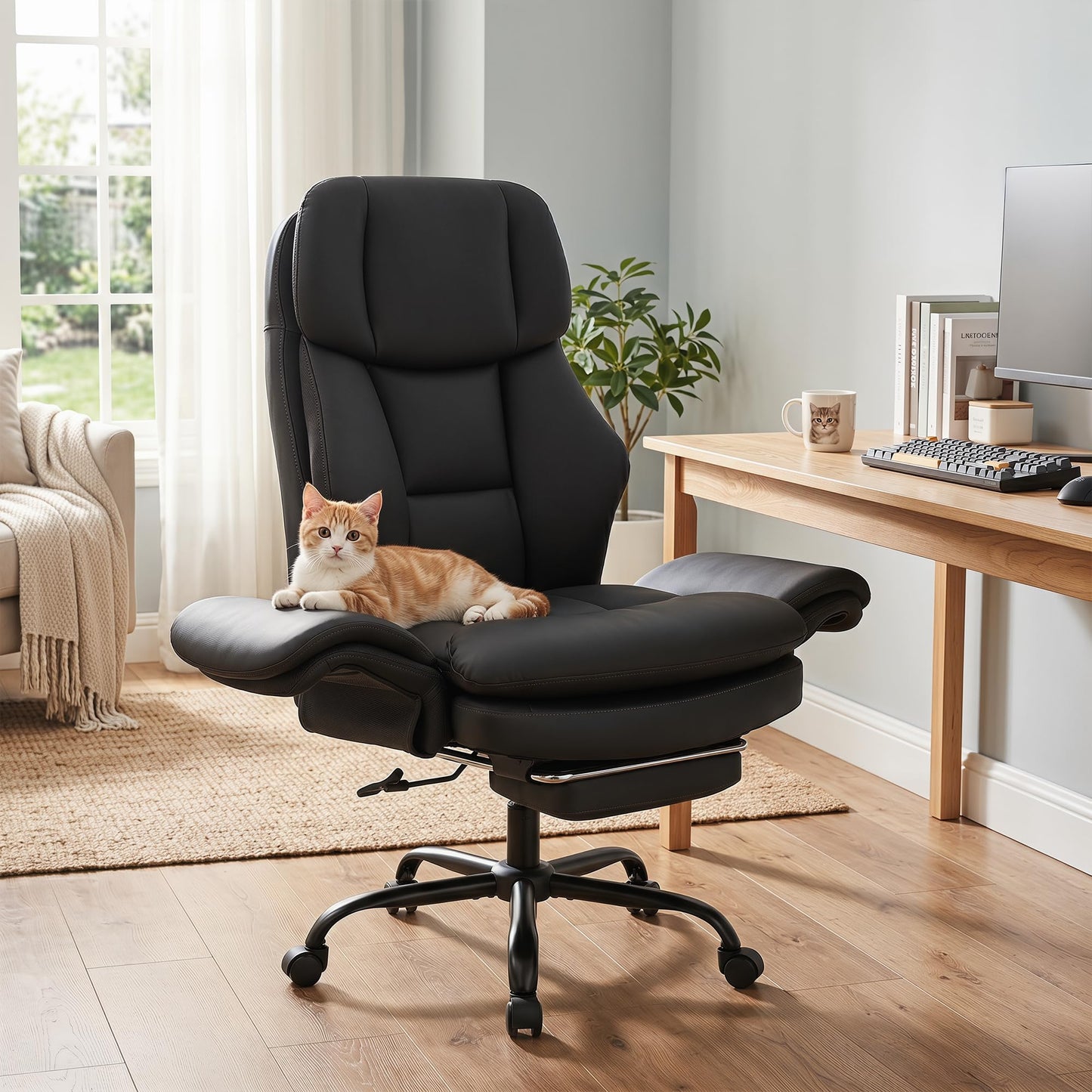 Ergonomic Cross Legged Office Chair with Retractable Footrest Adjustable Armrests for Home Office