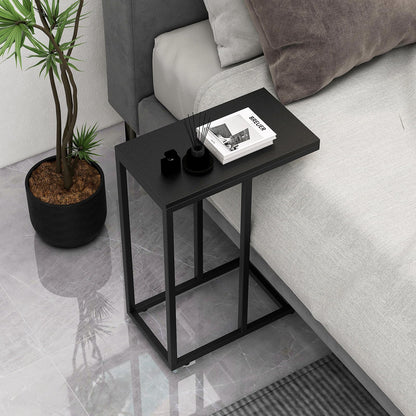 C Shaped End Table for Couch and Bed with Metal Frame