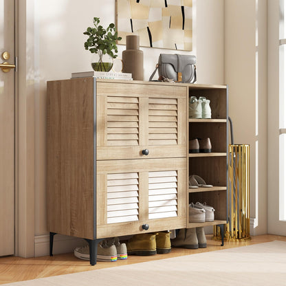 Freestanding Shoe Storage Cabinet Organizer with Flip Doors