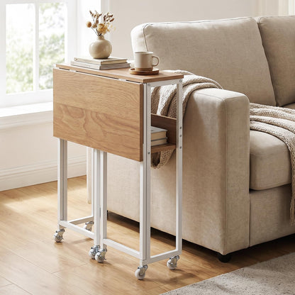 63 cm Small Folding Desk with Smooth Rolling Wheels and Storage Shelf for Home Office