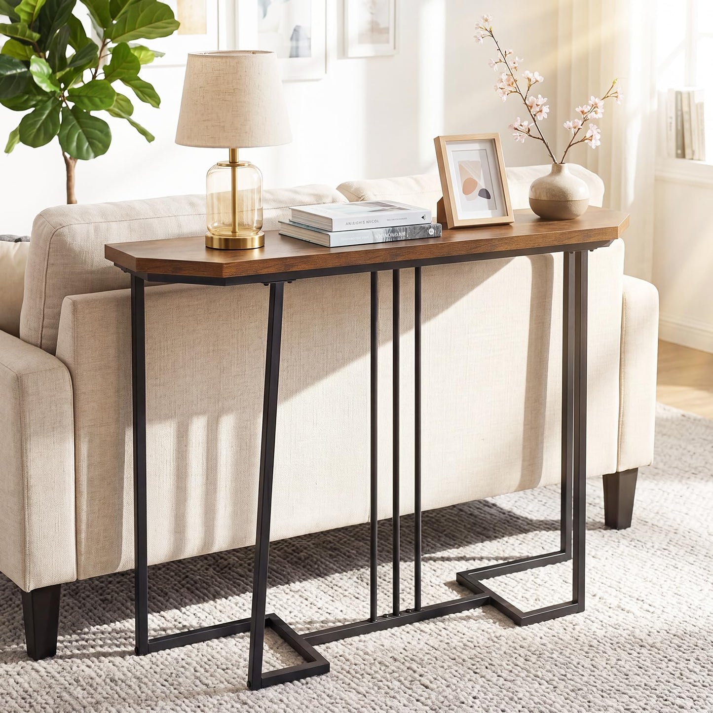110 CM Narrow Entryway Table with Faux Marble Top for Living Room