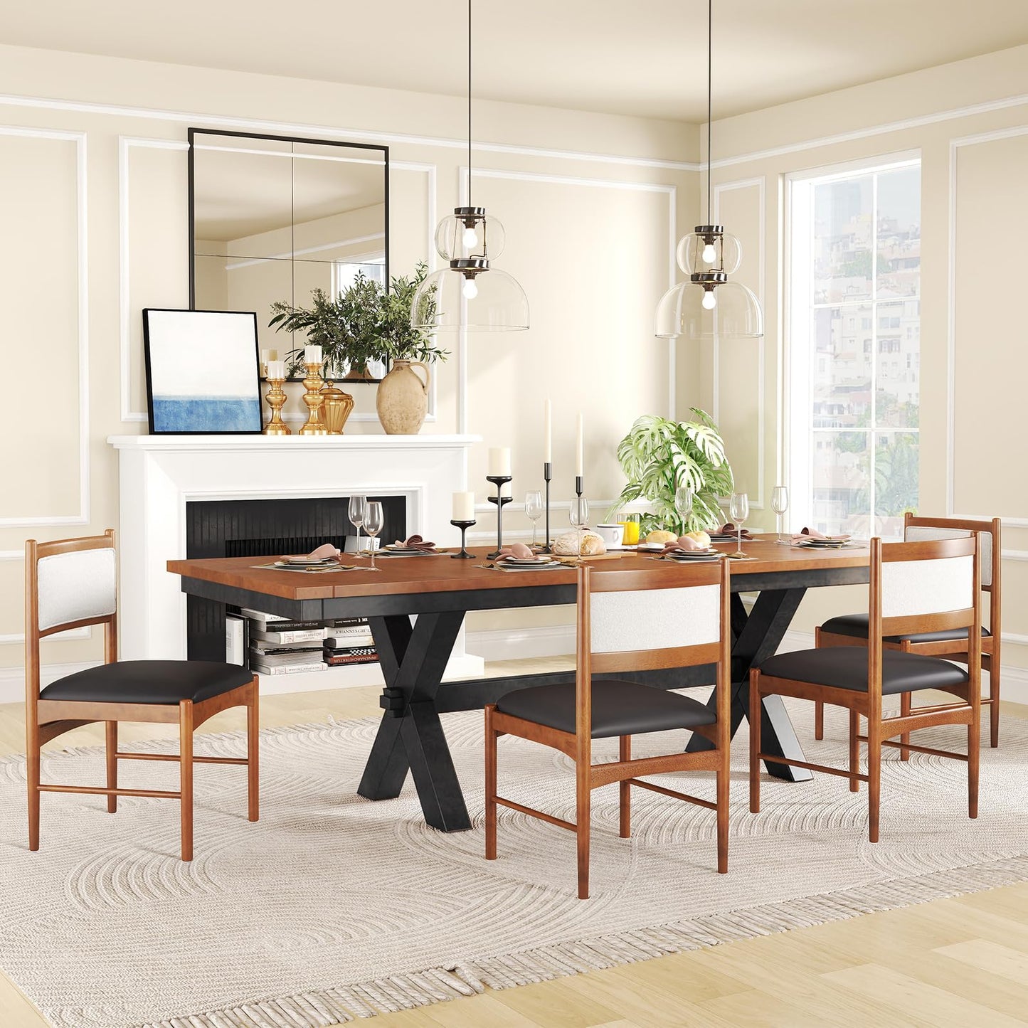 Wooden Dining Chair with Rubber Wood Frame Set of 2