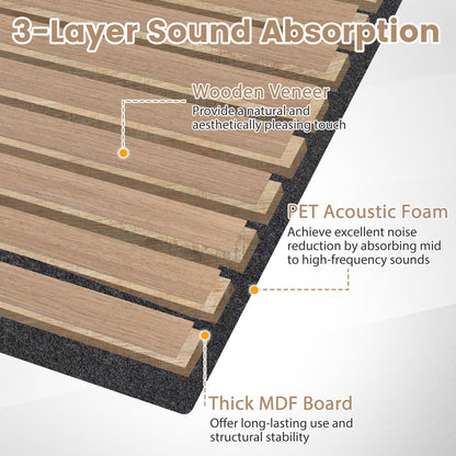 4 Pack Acoustic Panels for Walls 60 x 60 cm Sound Absorbing Panel with 15 Wooden Slats