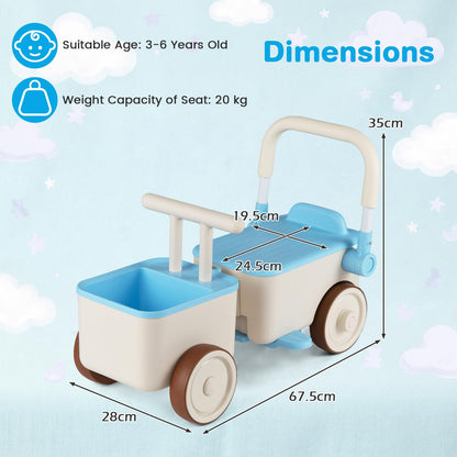 3-in-1 Kids Ride On Push Car with Foldable Push Handle and Storage Basket