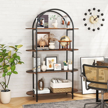 4-Tier Arched Bookshelf, 156cm Metal Frame Bookcase Shelving Unit