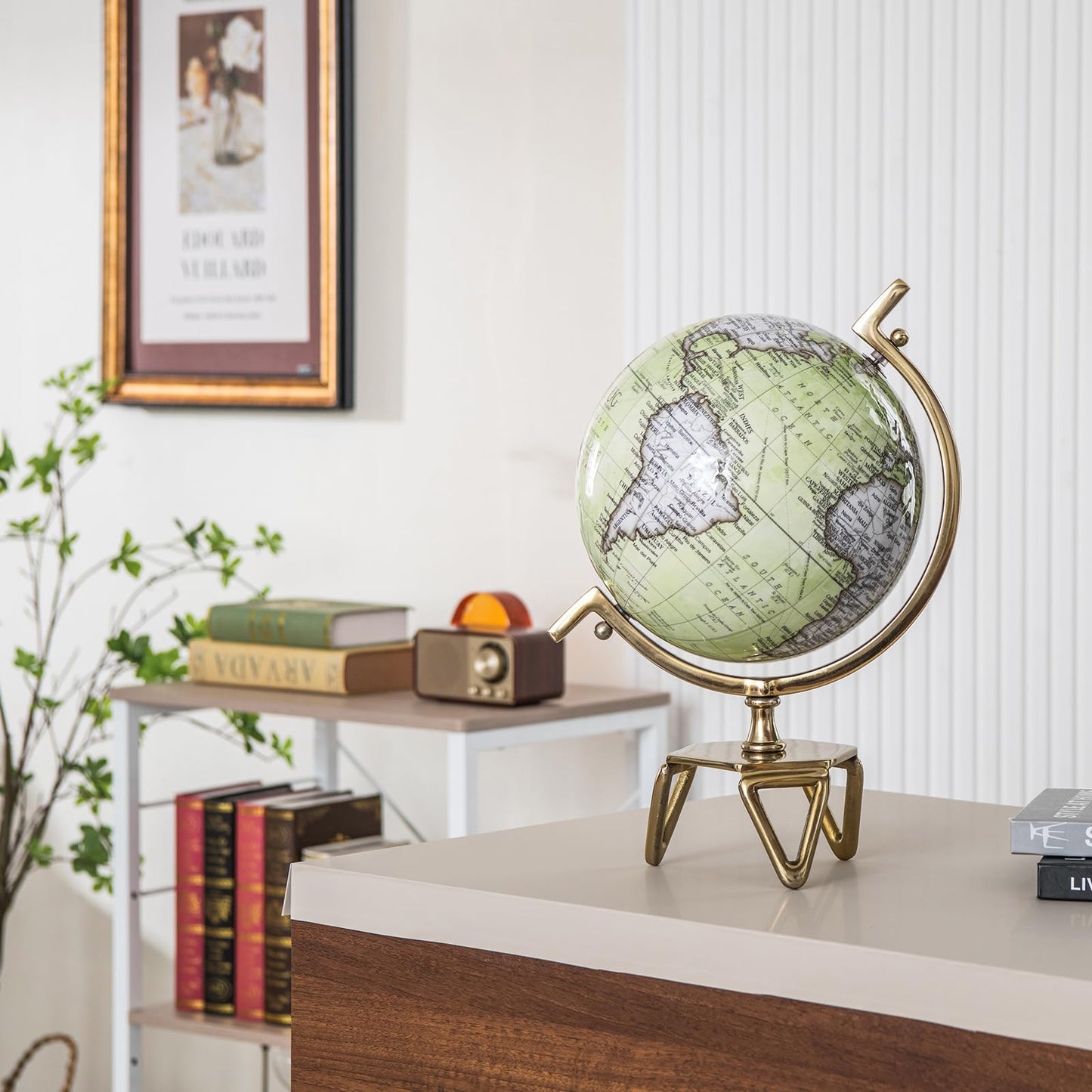 World Globe, 360° Rotating Geography Globe with Metal Meridian and Triangle Stand