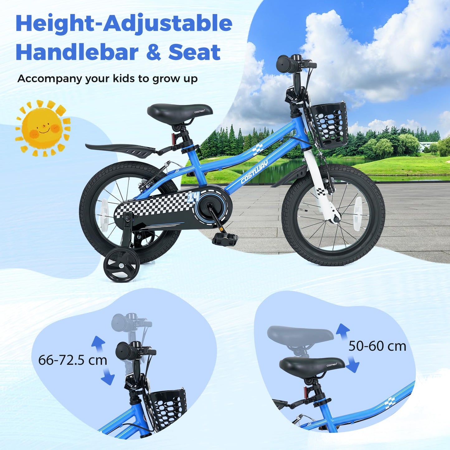 Kids Bike, Children's Training Bicycle | Toddler Bike with 2 Training Wheels, Removable Basket