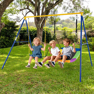 A-Frame Metal Swings Stand with Belt Swing and Nest Swing