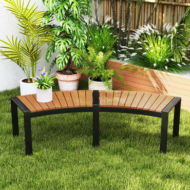 Acacia Wood Fire Pit Bench with Slatted Seat Metal Legs