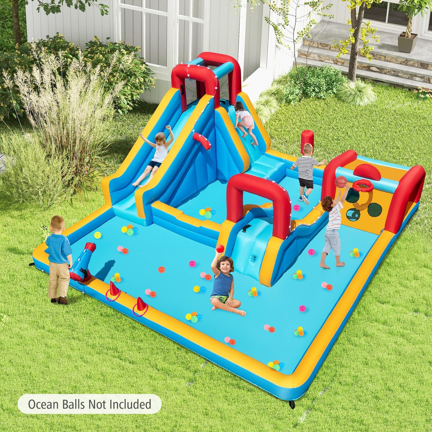 9-in-1 Inflatable Double Water Slide Park for Backyard