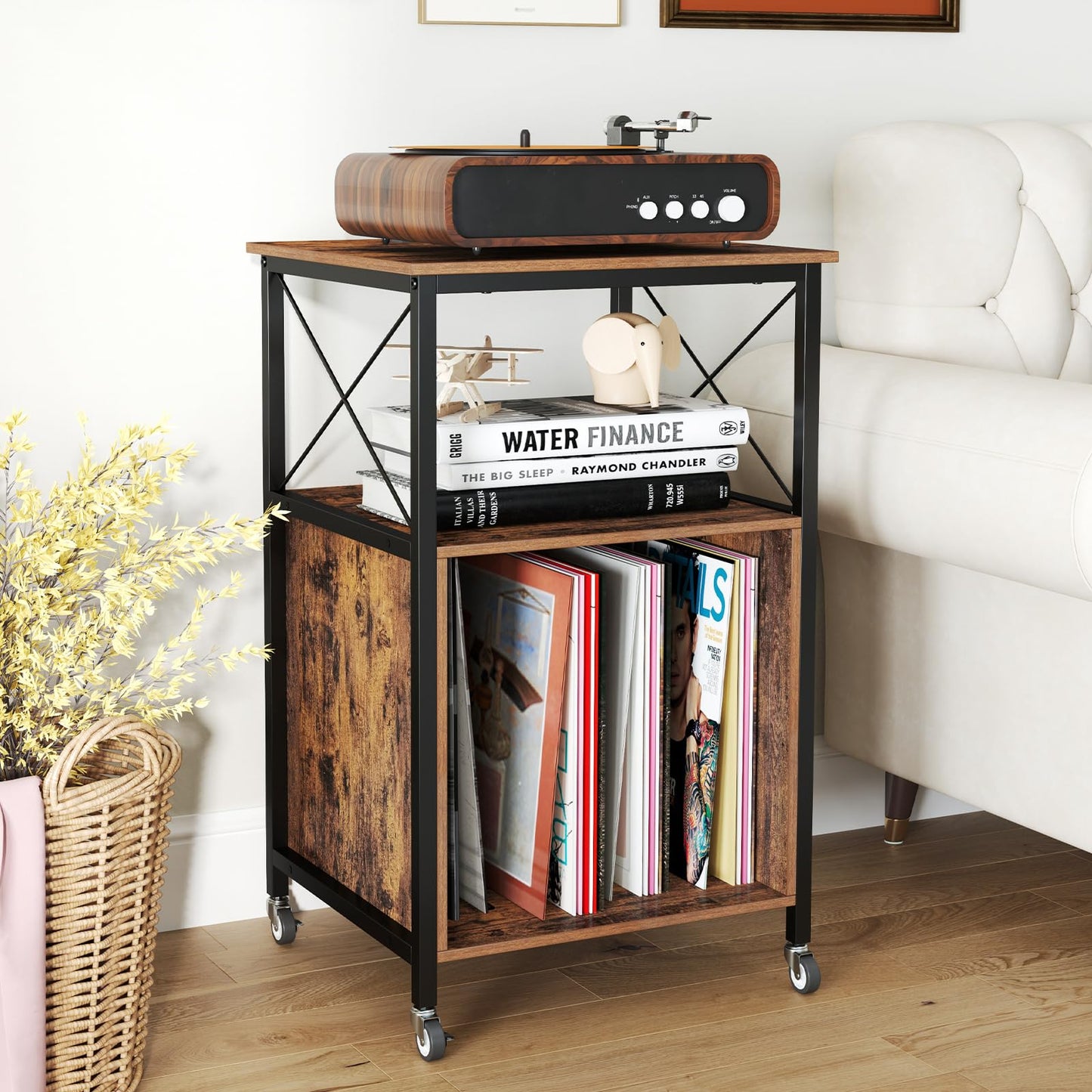 Record Player Stand with Built in Charging Station