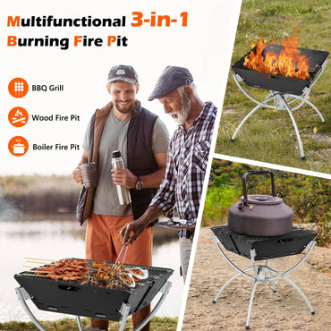 3-In-1 Stainless Steel Portable Campfire Grill with Cooking Grills