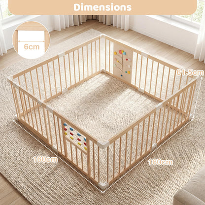 Wooden Baby Playpen Adjustable Multi-Shape Large Play Yard for Infants and Toddlers