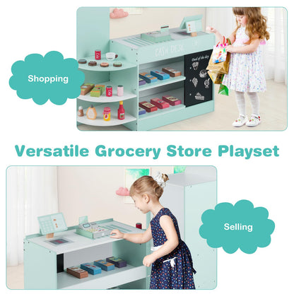 Kids Grocery Store Playset with Cash Register and Writable Chalkboard