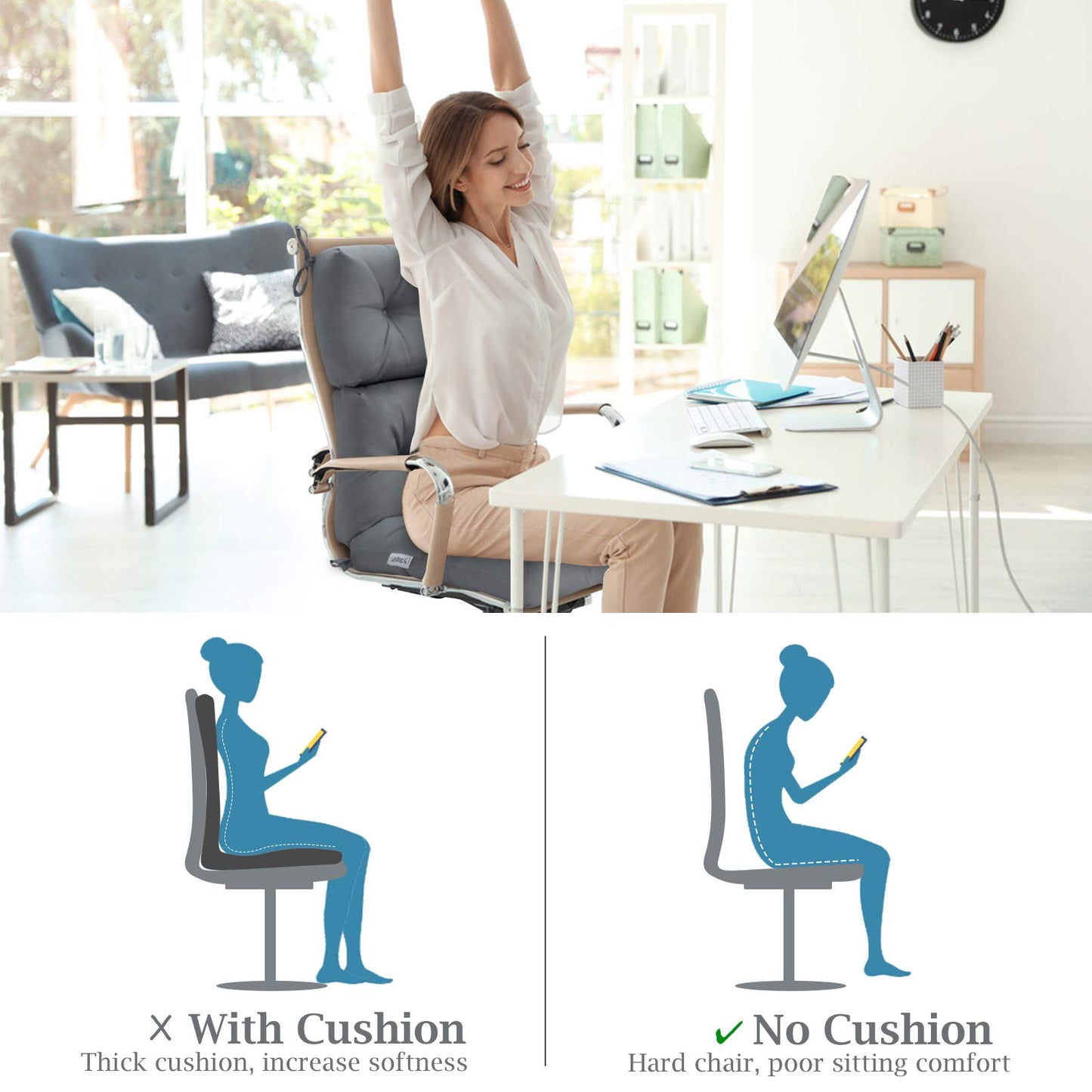 Thick Rocking Chaise Lounge Chair Pad with Non-Slip Rope Belts