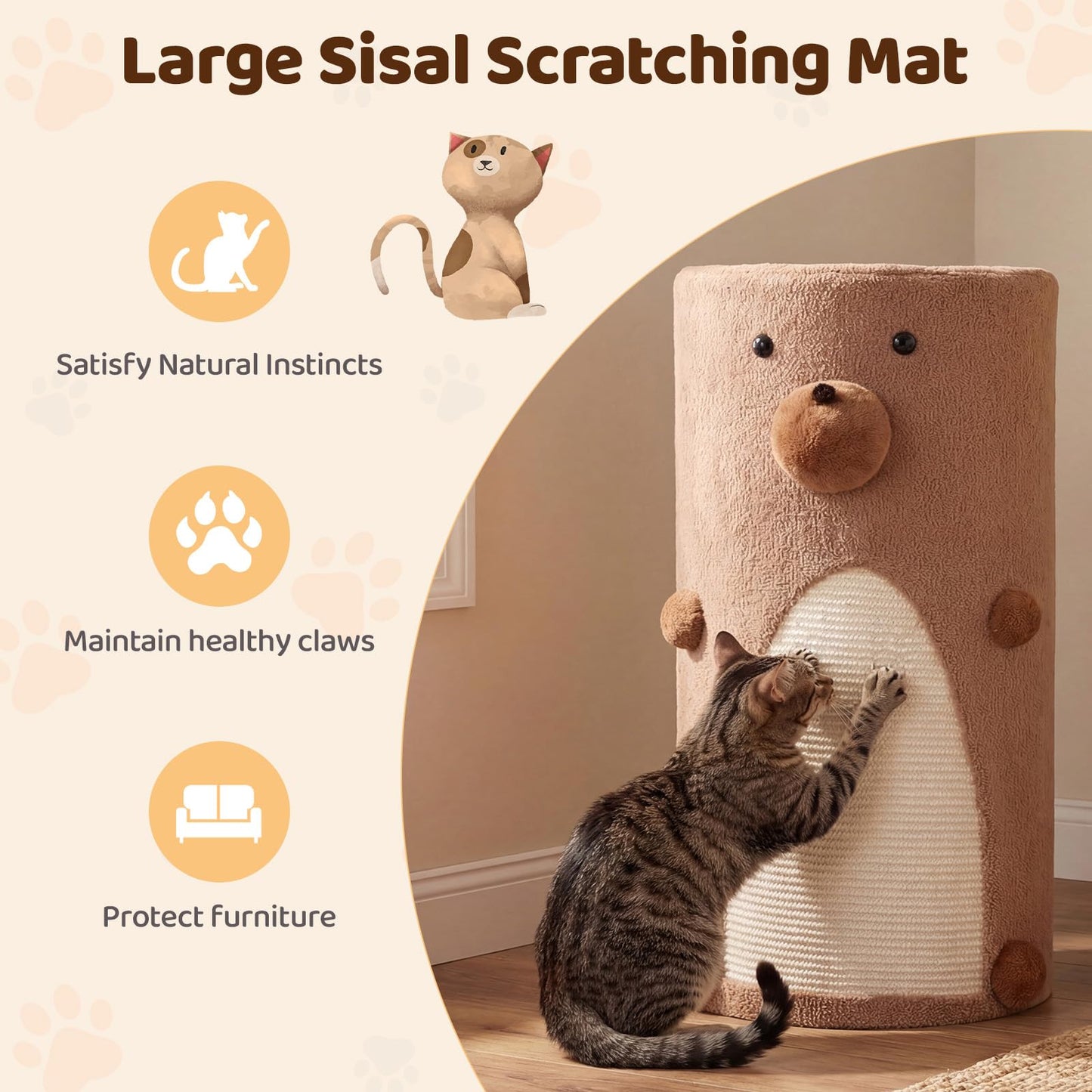 2-Tier Cat House for Indoor Cats with Sisal Scratching Mat Hideaway Cave and Bear Accents