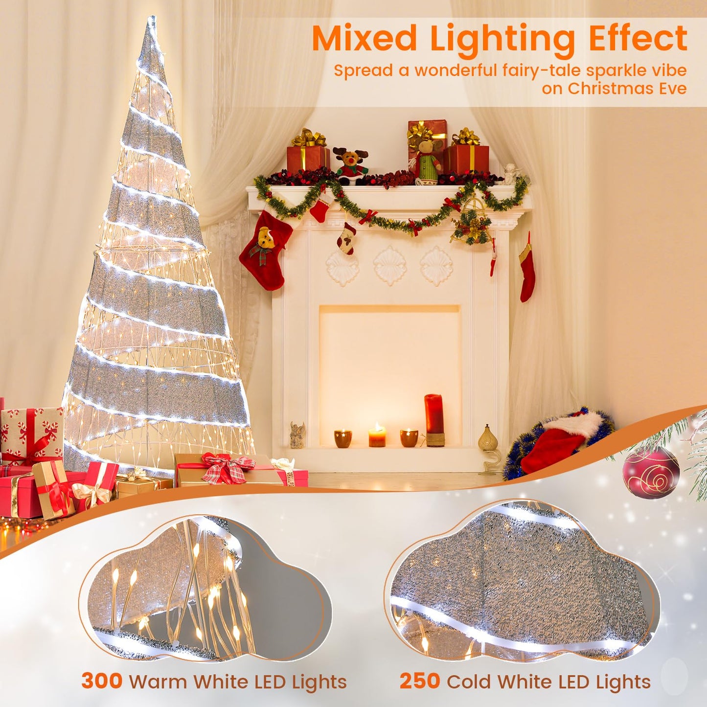 5FT Pre-lit Christmas Cone Tree with Warm White and White LED Lights
