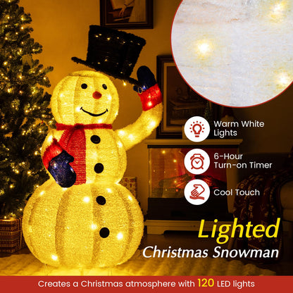 Pre-Lit Christmas Snowman with 120 Built-in LED Lights for Lawn