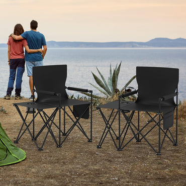 2 Pack Oversized Folding Camping Chair with Side Table and 2 Storage Pockets
