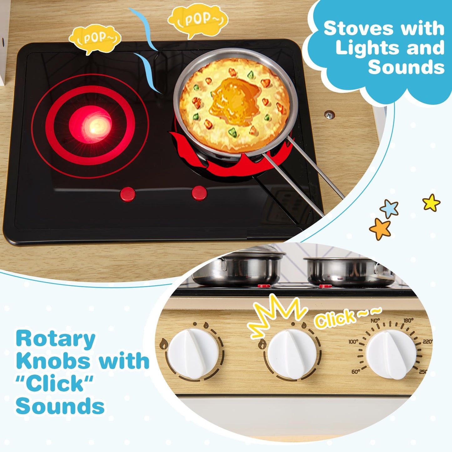 Kids Kitchen Playset with Lights and Sounds Stove Oven Sink Faucet Microwave