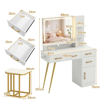 Dressing Table with LED Mirror and Stool, Makeup Table Vanity Desk Set