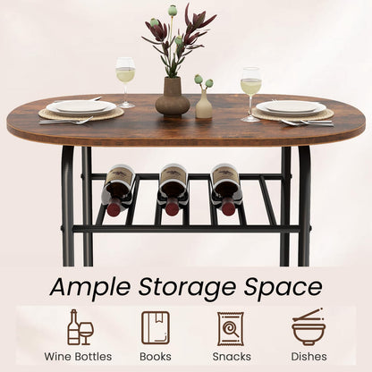 3-Piece Dining Table Set with Extra Wine Rack and Metal Frame