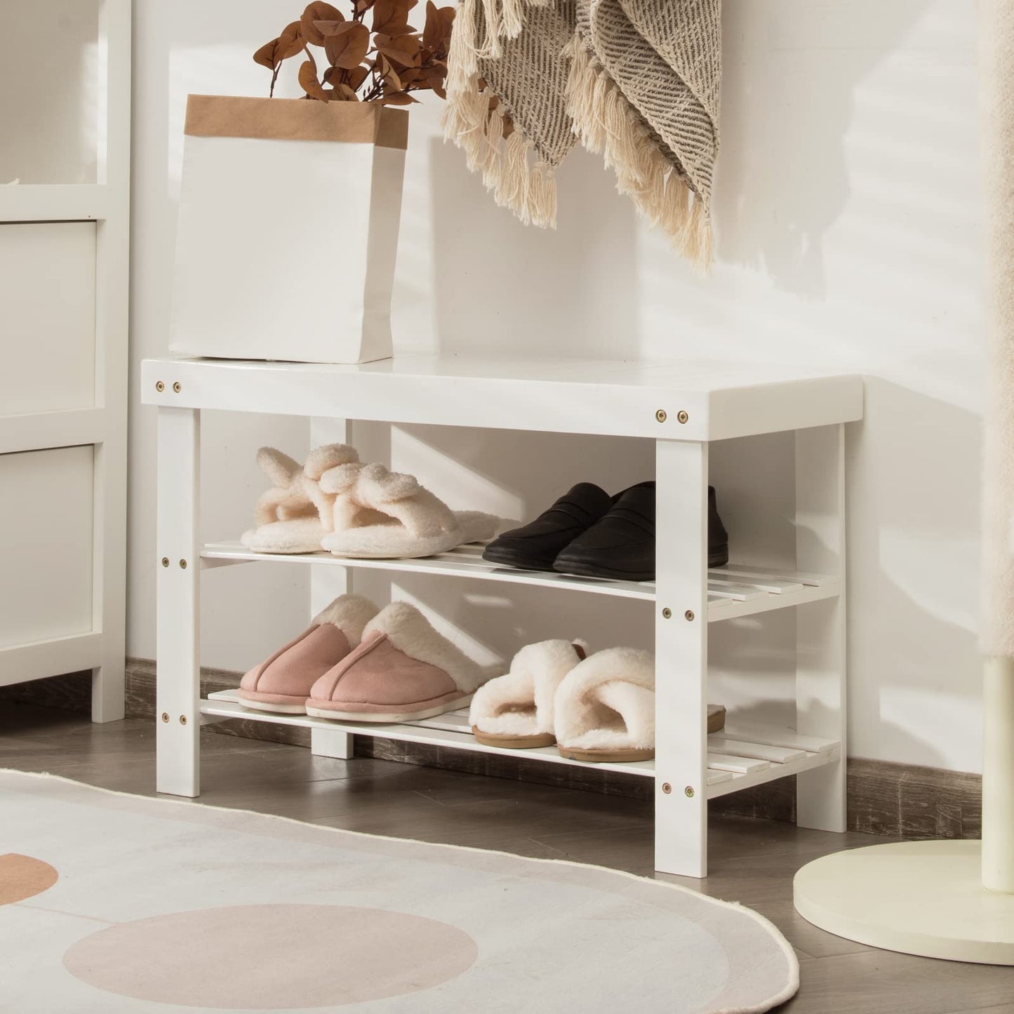 Giantex Bamboo Shoe Storage Bench 3-Tier Shoe Rack Stand Seater, Shoes Organizer