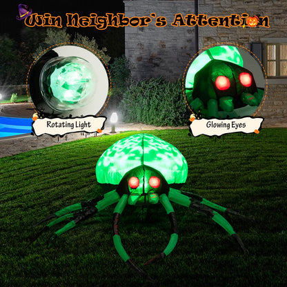 Halloween Inflatable Spider and Cobweb Creepy with LED Rotating Light