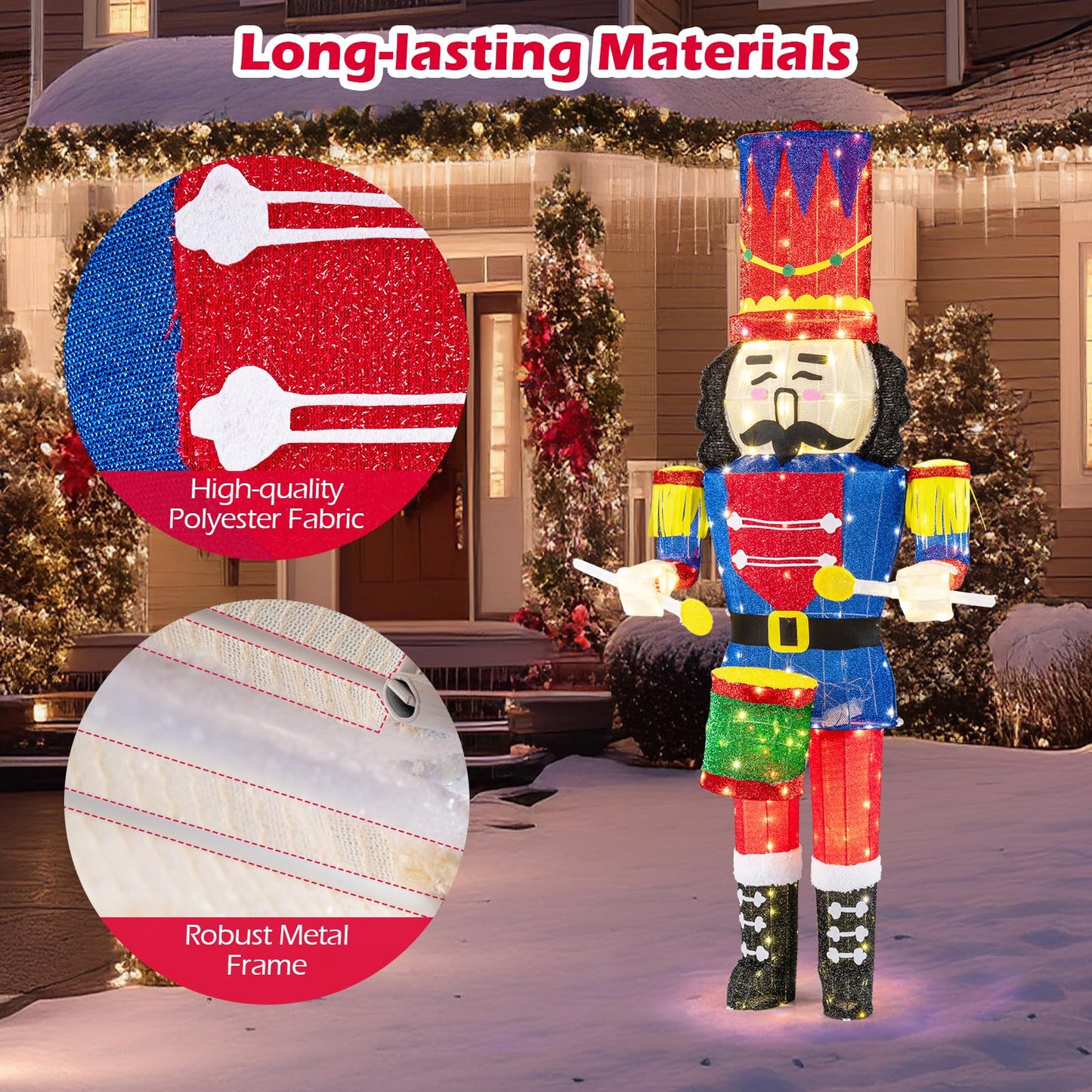Lighted Nutcracker Soldier, Outdoor 3D Christmas Decoration with LED Lights