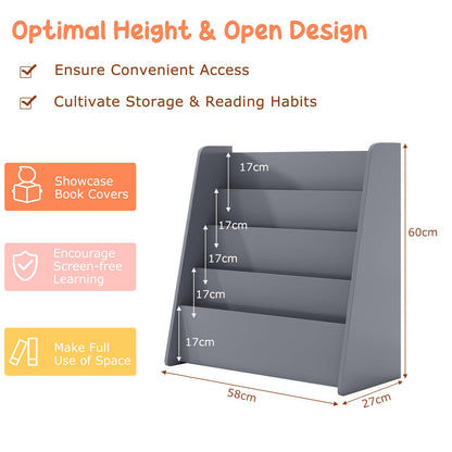 4-Tier Kids Bookshelf with Deep Compartments for Kids Bedroom