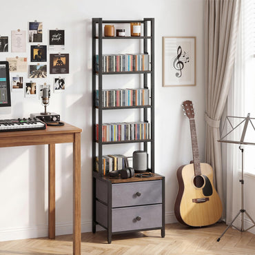 CD Storage Rack with Drawers, 5-Tier DVD Shelf Unit Vinyl Holder