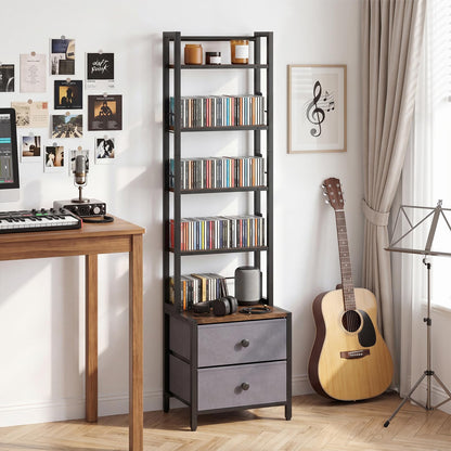 CD Storage Rack with Drawers, 5-Tier DVD Shelf Unit Vinyl Holder