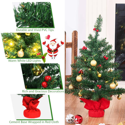 2FT 60cm PVC Artificial Christmas Tree with LED Lights