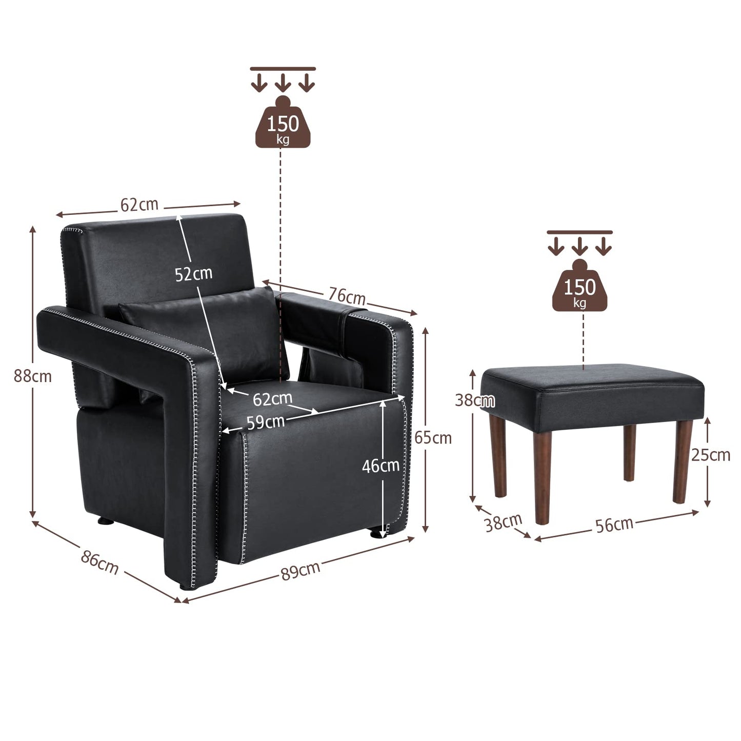 Modern Upholstered Padded Accent Chair with Footstool and Lumbar Pillow