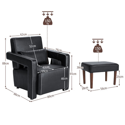 Modern Upholstered Padded Accent Chair with Footstool and Lumbar Pillow