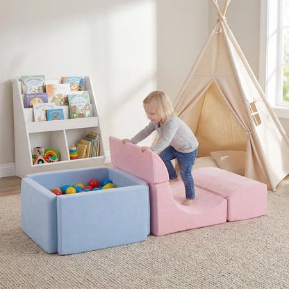 Soft Play Climbing Blocks, Baby Climb and Crawl Foam Play Set with Ball Pit and Suede Covers