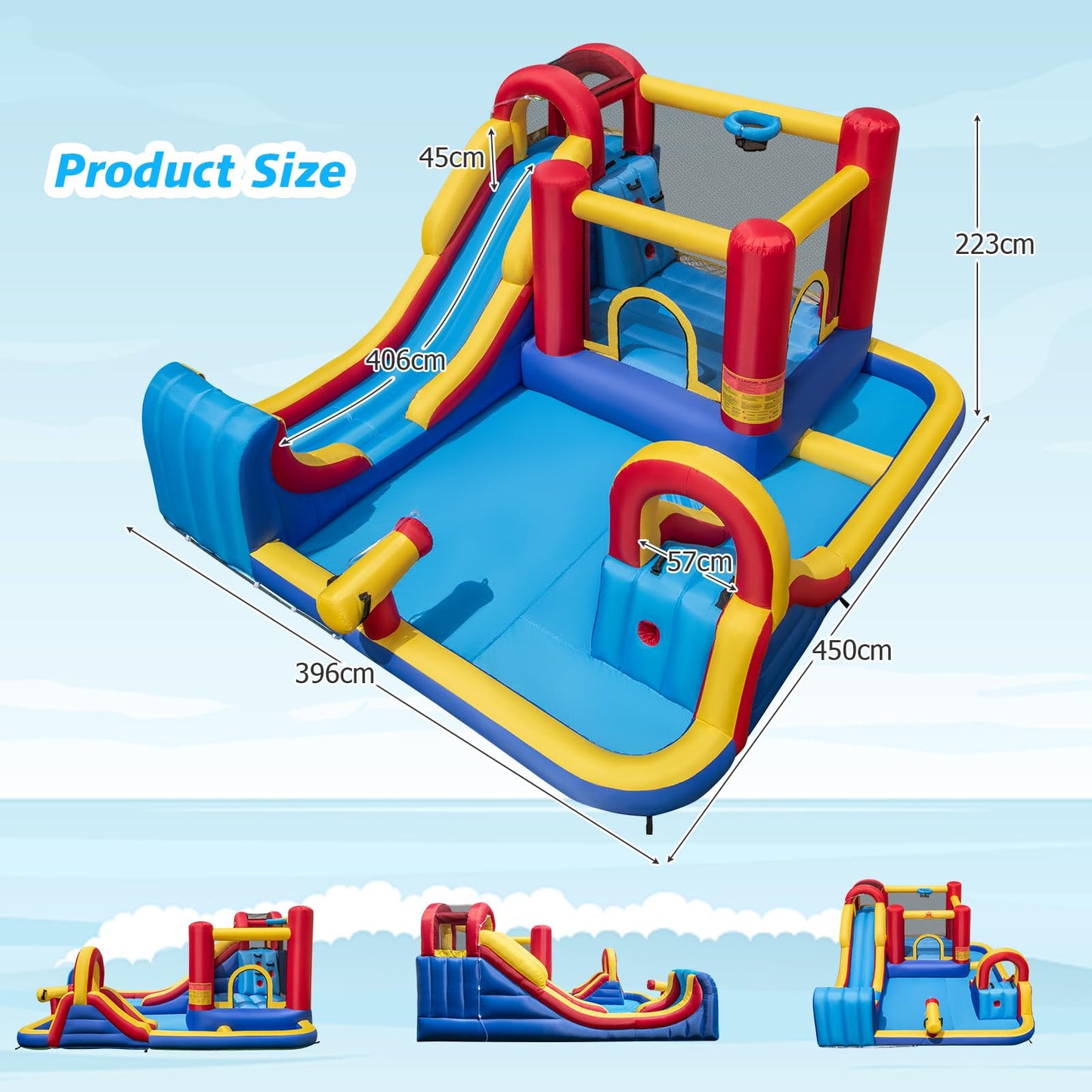 Inflatable Water Park, Kids Bouncy Castle with Double Slides, 2 Splash Pools