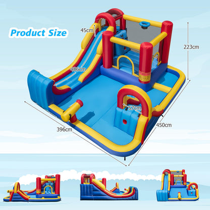Inflatable Water Park, Kids Bouncy Castle with Double Slides, 2 Splash Pools