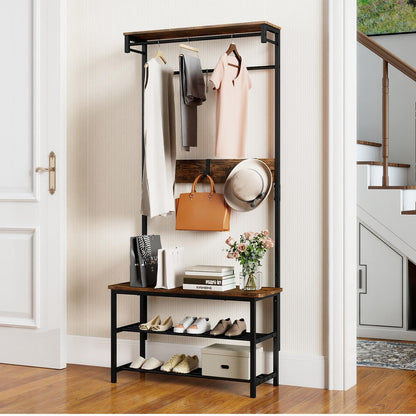 Hall Tree with Bench and Shoe Storage with Hanging Bars